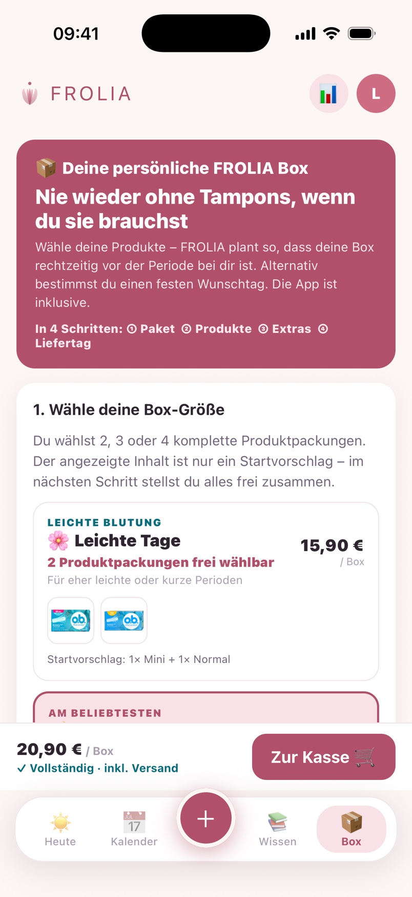 Echter App-Screenshot: Box-Abo mit Liefertermin passend zum Zyklus